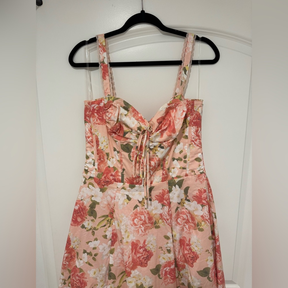 House of CB ROSALEE Pink Peony Print Cotton Bustier Sundress - Picture 6 of 12